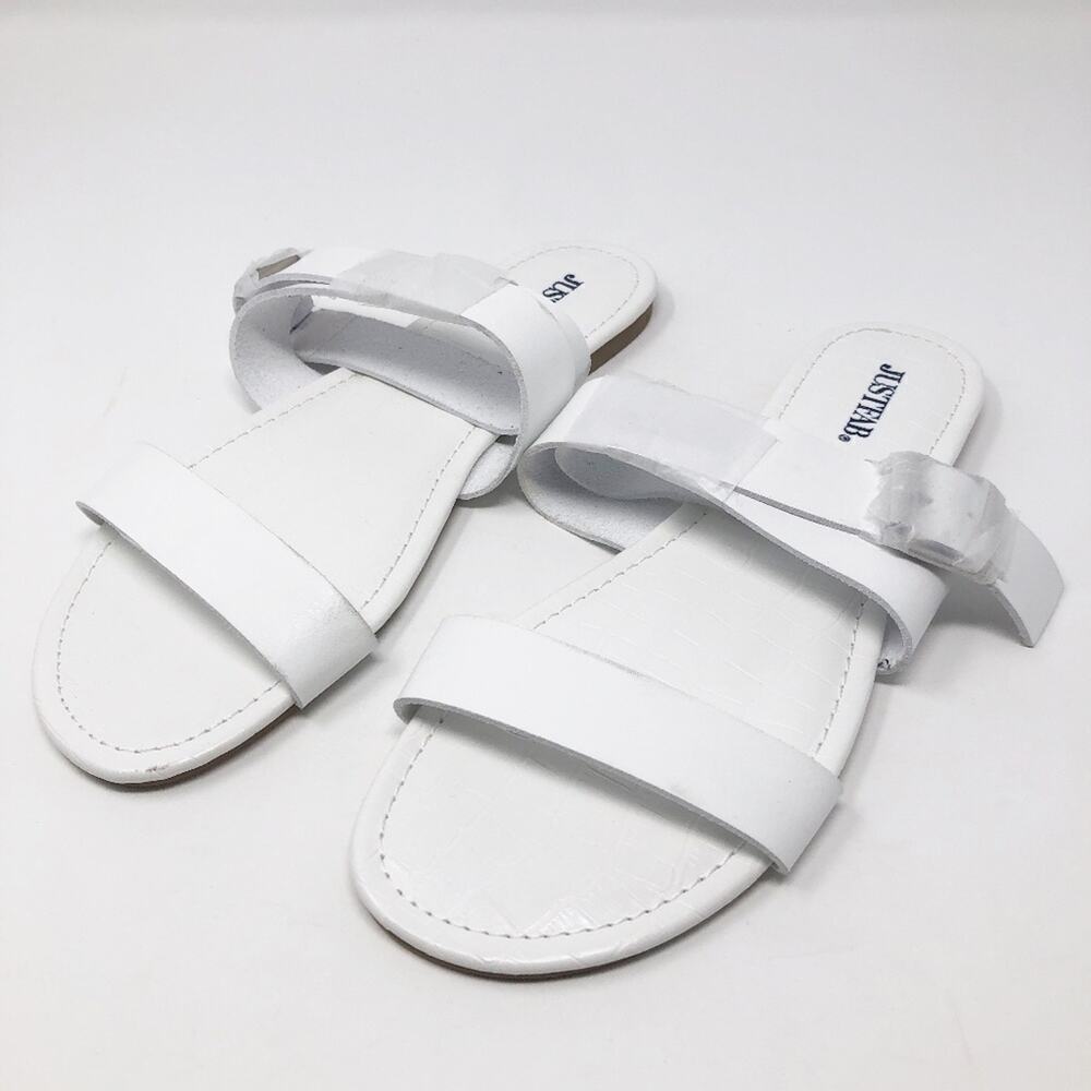 NWT JustFab Soleila Sandals Faux Leather Size 8.5 Beachy Coastal Nautical Travel
